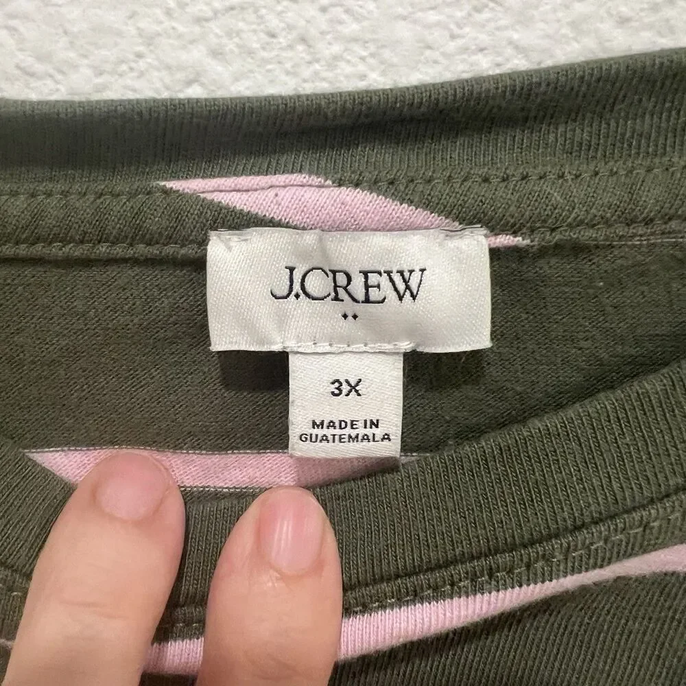 J.Crew Classic Mariner Cloth T-Shirt Womens Green Stripe Long Wide Sleeve 3X